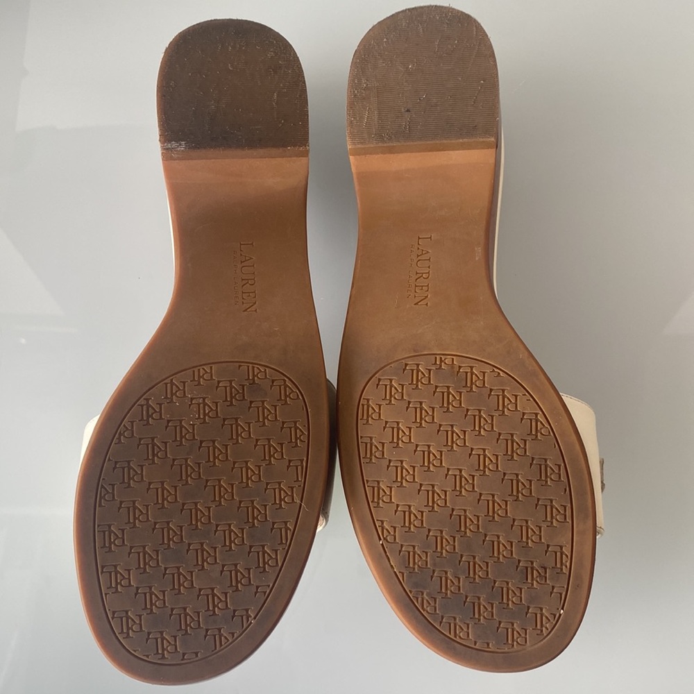 Lauren Ralph Lauren White Leather Roxanna Heeled Mules, Sz 9.5 - Picture 5 of 9